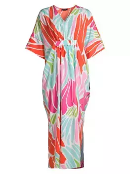 Кафтан с принтом папийона Natori, цвет bright coral