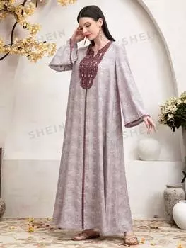 Кафтан Shein Najma с вышитой аппликацией и вырезом, многоцветный