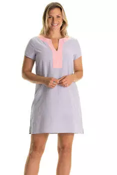 Кафтан Shortie Kai цвета неонового коралла и синего сирсакера Duffield Lane