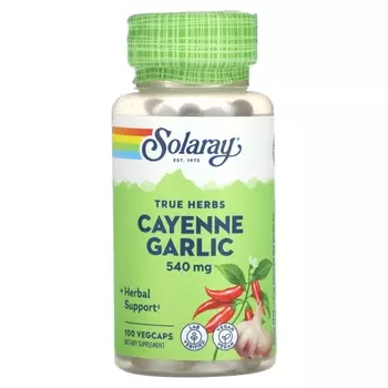 Кайенский чеснок Solaray True Herbs, 540 мг, 100 растительных капсул