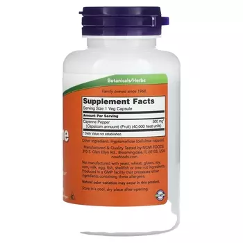 Кайенский перец NOW Foods 500 мг, 100 капсул
