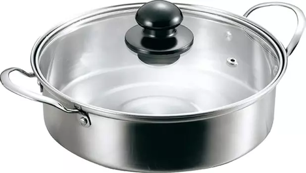 Kakuse FSC-02 Настольная неглубокая кастрюля 7,9 дюймов (20 см), для 1-2 человек, устойчивая к ржавчине, нержавеющая сталь, двуручная кастрюля, стеклянная крышка, просторное дно, устойчивая к кипячению, газовая плита, совместимость с IH, Kakusee...