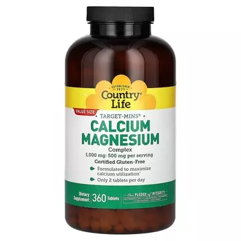 Кальций-магниевый комплекс Country Life Target-Mins 1000 мг, 360 таблеток