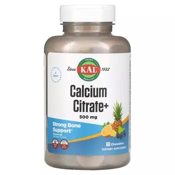 KAL Кальций лимоннокислый жевательный натуральный аромат фруктовое ассорти, 60 жевательных пастилок