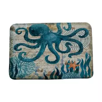Кальмары, киты, черепахи, морские коньки, противоскользящие коврики для ванной комнаты и кухни, домашний декор-1 # Stuttg, мультиколор