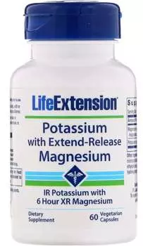 Калий с магнием пролонгированного действия, 60 вегетарианских капсул, Life Extension