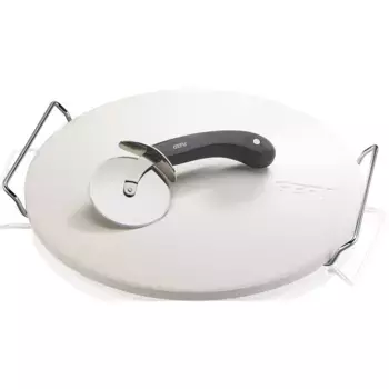 Камень для пиццы GEFU «+нож для пиццы DARIOSO», керамика-нержавеющая сталь-пластик, (набор, 2 предмета, камень для пиццы с рамкой, круглый + нож для пиццы), сохраняет тепло равномерно и в течение длительного периода времени, цвет creme wei