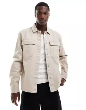 Каменная рубашка с узором «елочка» River Island поверх рубашки