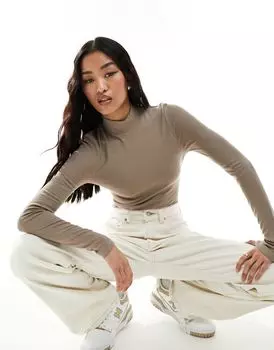 Каменное боди с длинными рукавами и высоким воротником ASOS DESIGN