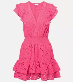 Камила плиссированное хлопковое мини-платье Poupette St Barth, Shocking Pink Plain