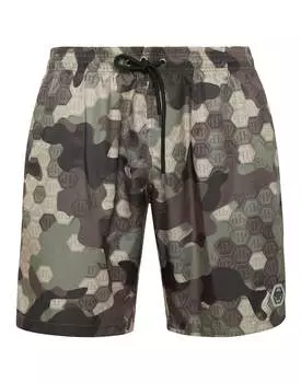 Камуфляжные длинные плавки-боксеры с монограммой PHILIPP PLEIN, цвет camouflage