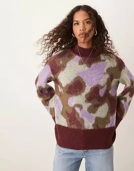 Камуфляжный джемпер с бордовой контрастной окантовкой в многоцветном исполнении YAS