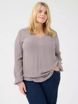 Камуфляжный топ с v-образным вырезом и длинным рукавом KAFFE Curve, цвет Elephant Skin