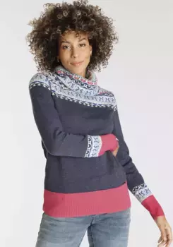 KangaROOS Норвежский свитер с модным двойным воротником-трубой, джинсовый