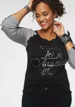 KangaROOS с длинным рукавом и металлизированным принтом спереди, цвет Schwarz-Grau-Meliert