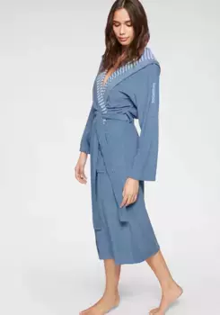 KangaROOS женский халат "Далия" (1 шт.), однотонный и в полоску внутри, халат с карманами, XS-2XL, синий