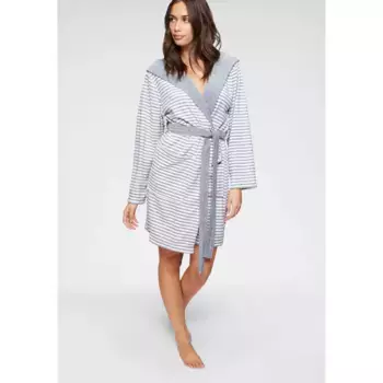 KangaROOS женский халат "Луана" (1 шт.), полосатый халат женский, полосатый, XS-2XL, серый