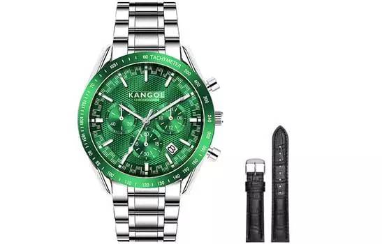 KANGOL КАНГОЛ Мужские часы, Серебряный пояс, черное лицо, премиум-модель [трендовая модная подарочная коробка]