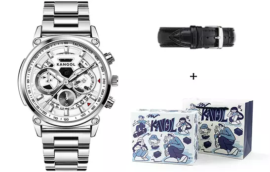 KANGOL КАНГОЛ Мужские часы, Стальной ремень с черной оболочкой и черным лицом
