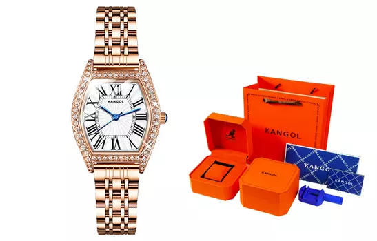 KANGOL КАНГОЛ Женские часы, Винная бочка, маленький квадратный стол, стальной ремень [набор ледяного синего цвета]