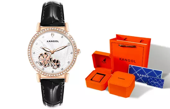 KANGOL Женские часы с автоматическим механизмом, кожаным ремешком и белым циферблатом - K316