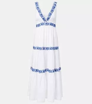 Каннское вышитое хлопковое платье макси Heidi Klein, Wht-Blu