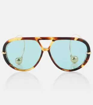 Капли авиаторские солнцезащитные очки Bottega Veneta, Havana-Gold-Green