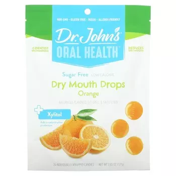 Капли Dr. John's Healthy Sweets от сухости во рту, апельсин, 24 конфеты в индивидуальной упаковке