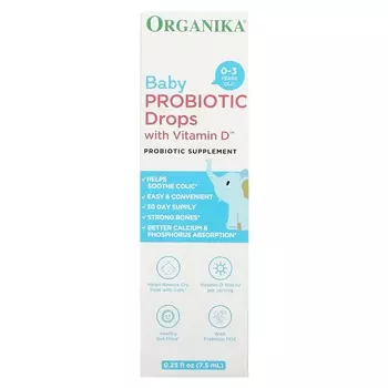 Капли Organika Пробиотики для детей с витамином D для детей от 0 до 3 лет, 7, 5мл