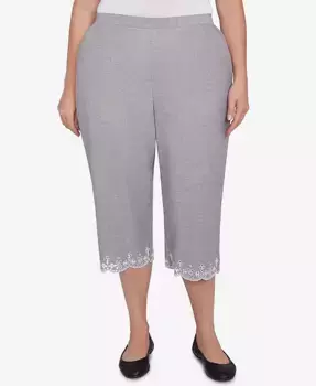 Капри с вышивкой и люверсами Crystal Springs для полных женщин Alfred Dunner, серый