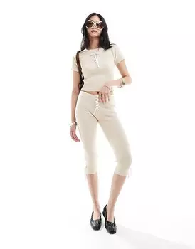 Капри средней посадки в рубчик Daisy Street натурального цвета с завязками на ленте