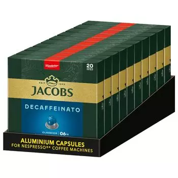 Капсулы JACOBS Decaffeinato Classico 6 без кофеина 200 Совместимость с Nespresso*