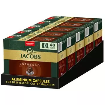 Капсулы JACOBS Espresso Intenso 5 x 40 Кофейные капсулы, совместимые с Nespresso*