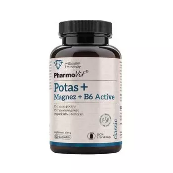 Капсулы от судорог с магнием и калием Pharmovit Classic Potas+Magnez+B6 Active, 120 шт
