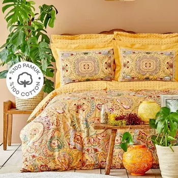 Karaca Home Manas Горчичный Комплект постельного белья из 100% хлопка