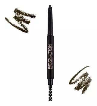Карандаш для бровей + кисть 03 Medium Brown Makeup Revolution, Duo Brow Definer