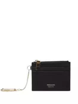 Кардхолдер с круговой молнией и цепочкой Ferragamo, черный