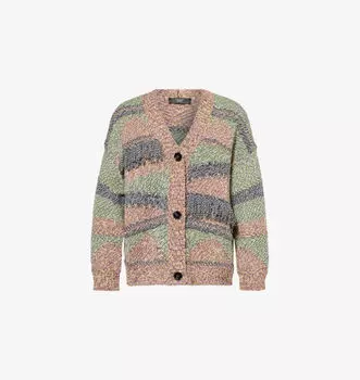Кардиган абстрактной вязки из смеси хлопка с бахромой Weekend Max Mara, мультиколор