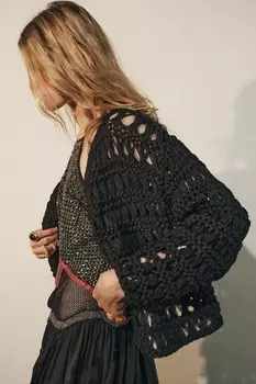 Кардиган активной вязки ZARA, черный