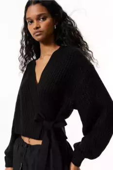 Кардиган эластичной вязки и трансфером H&M, черный
