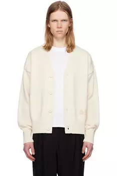 Кардиган «Ami» из хлопчатобумажной шерсти с вышивкой от белого цвета AMI Paris