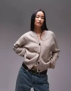 Кардиган ARKET из смеси альпаки и шерсти с V-образным вырезом светло-бежевого цвета