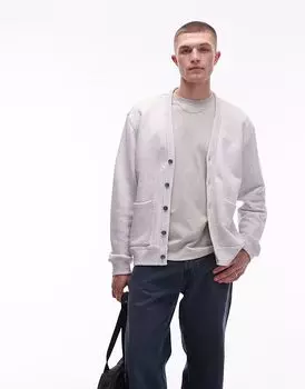 Кардиган ARKET средней плотности из махровой ткани с V-образным вырезом светло-серого цвета