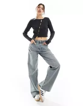 Кардиган асимметричного кроя Vero Moda кислотно-серого цвета с планкой на пуговицах