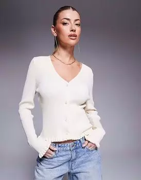 Кардиган ASOS DESIGN аккуратного кроя с оборками по низу цвета экрю