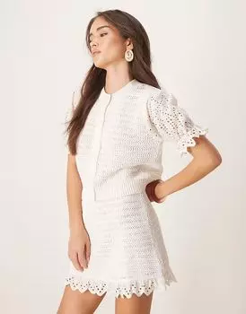 Кардиган ASOS DESIGN белого цвета с отделкой стежками и ткаными рукавами, коорд