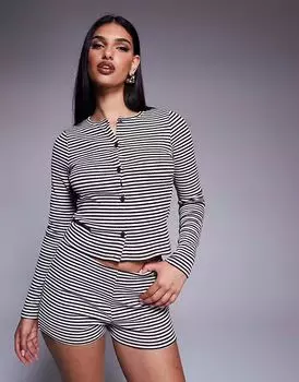Кардиган ASOS DESIGN Coord с круглым вырезом и полосками черного и белого цвета