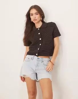 Кардиган ASOS DESIGN с короткими рукавами и пуговицами-ракушками шоколадного цвета
