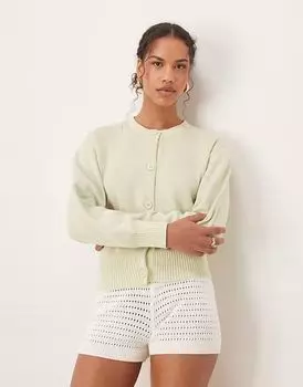 Кардиган ASOS DESIGN с круглым вырезом и кислотной стиркой в цвете шалфея