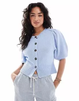 Кардиган ASOS DESIGN с круглым вырезом и рукавами-фонариками синего цвета